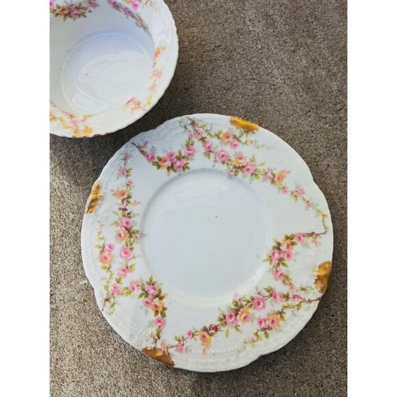 Haviland Limoges France Varenne Pink Rose Bone China Ramekin & Saucer Set Of 5 - Picture 7 of 11